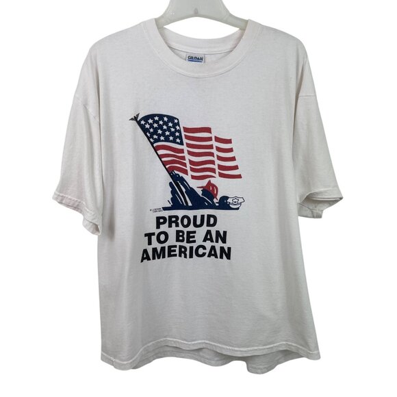 Gildan Other - Proud To Be An American T-Shirt Mens XL Gildan White Cotton Blend U.S. Flag